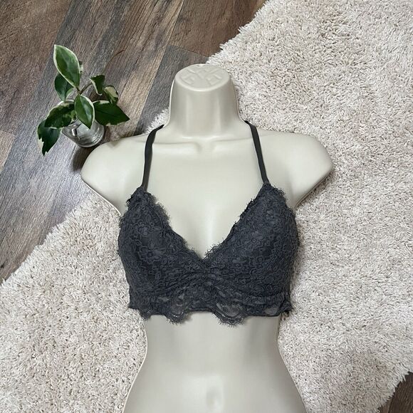 Aerie Size Large Gray V Neck Wireless Lightly Padded Halter Bralette - Picture 1 of 5